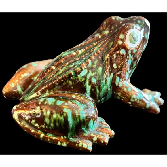 Vintage Large Green Ceramic Frog 🐸 Toad Figurine Hand Crafted Signed Dated 1971 - Picture 8 of 16